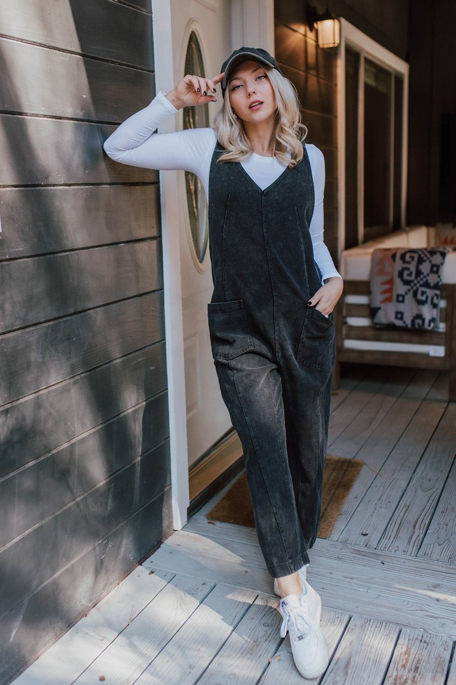 Women Pink Desert Tops | The Dena Denim Jumpsuit In Acid Black