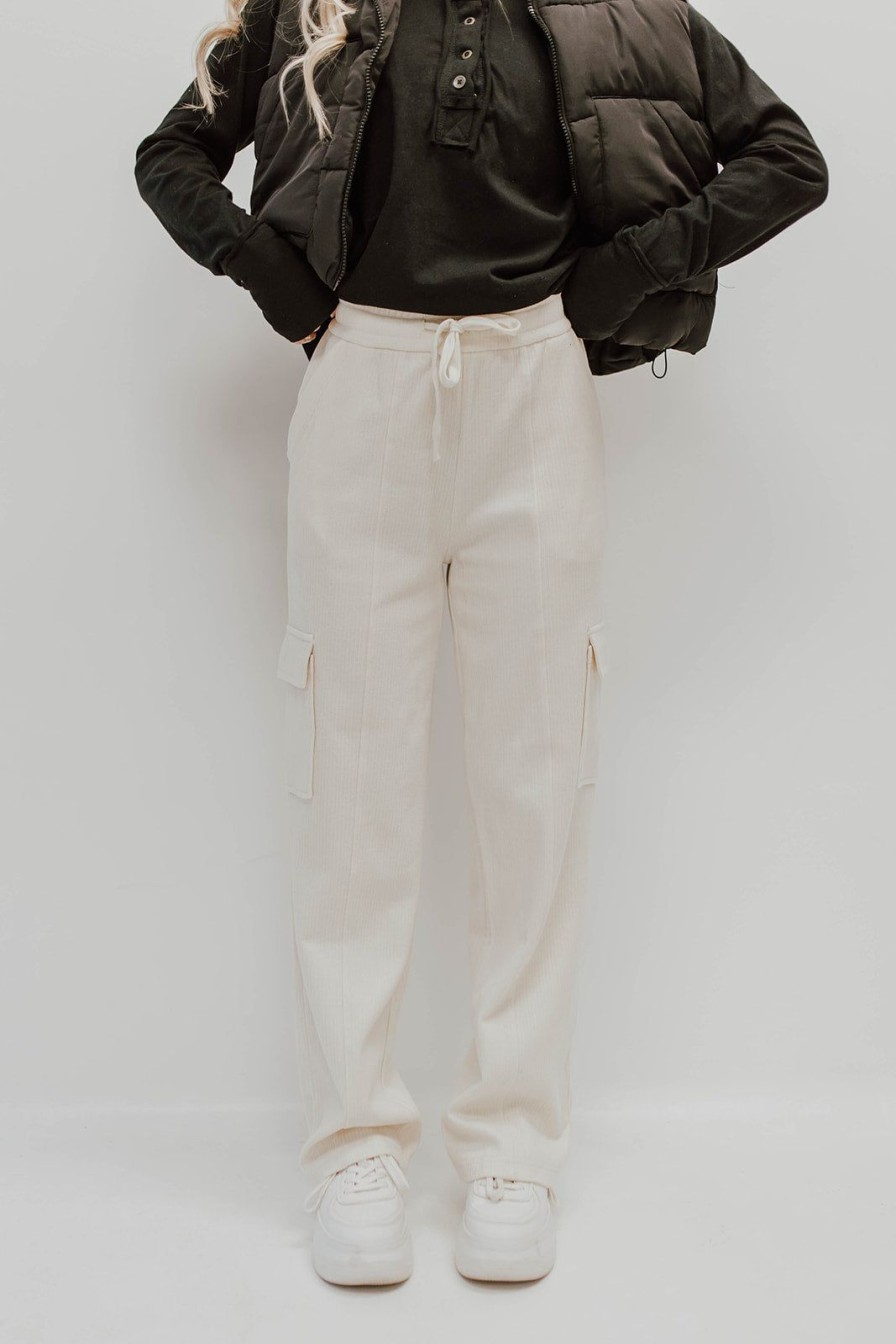 Women Pink Desert Bottoms | The Carter Cargo Sweatpants In Ivory