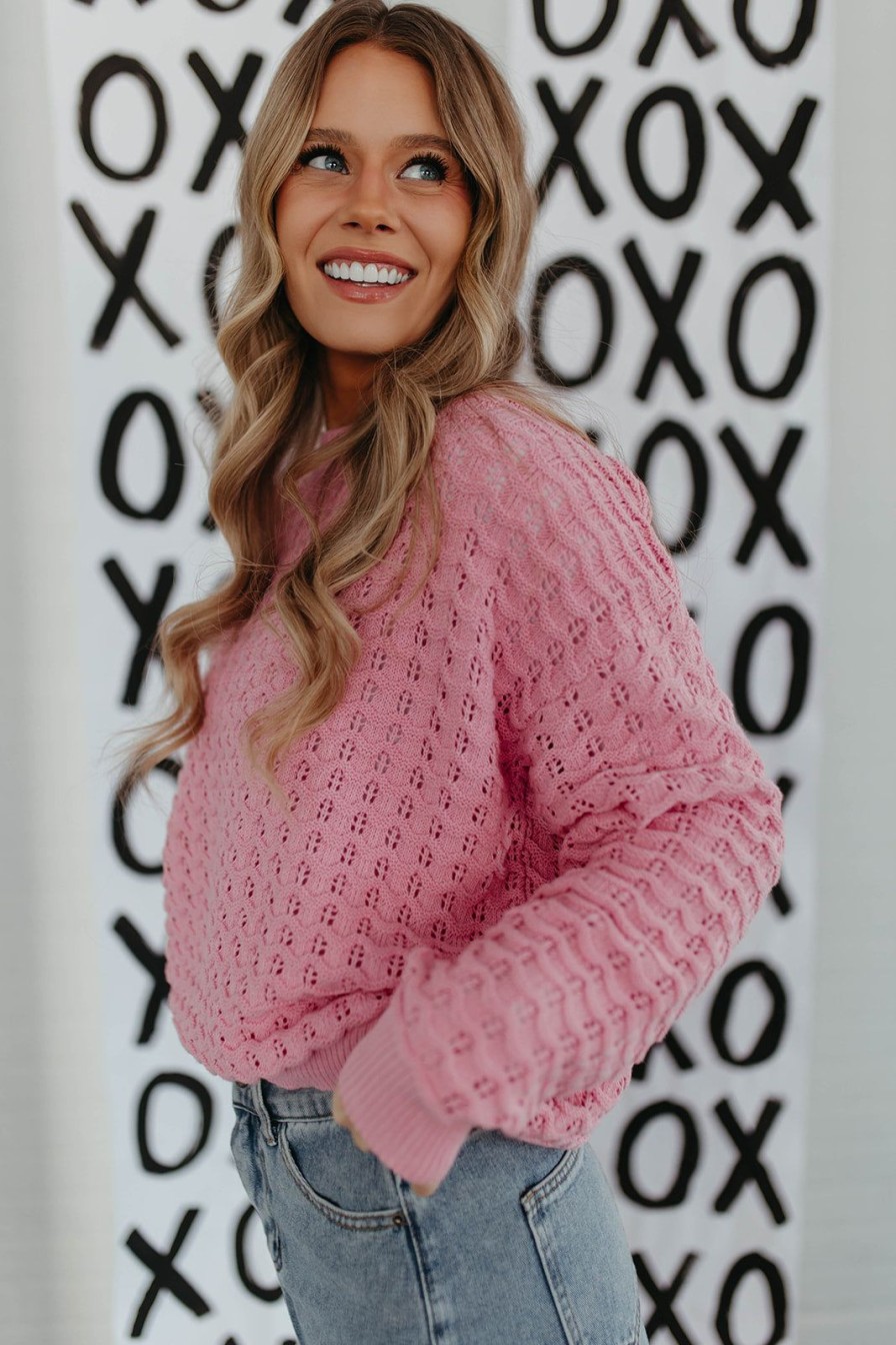 Women Pink Desert Tops | The Rosalie Crochet Knit Sweater In Rosette