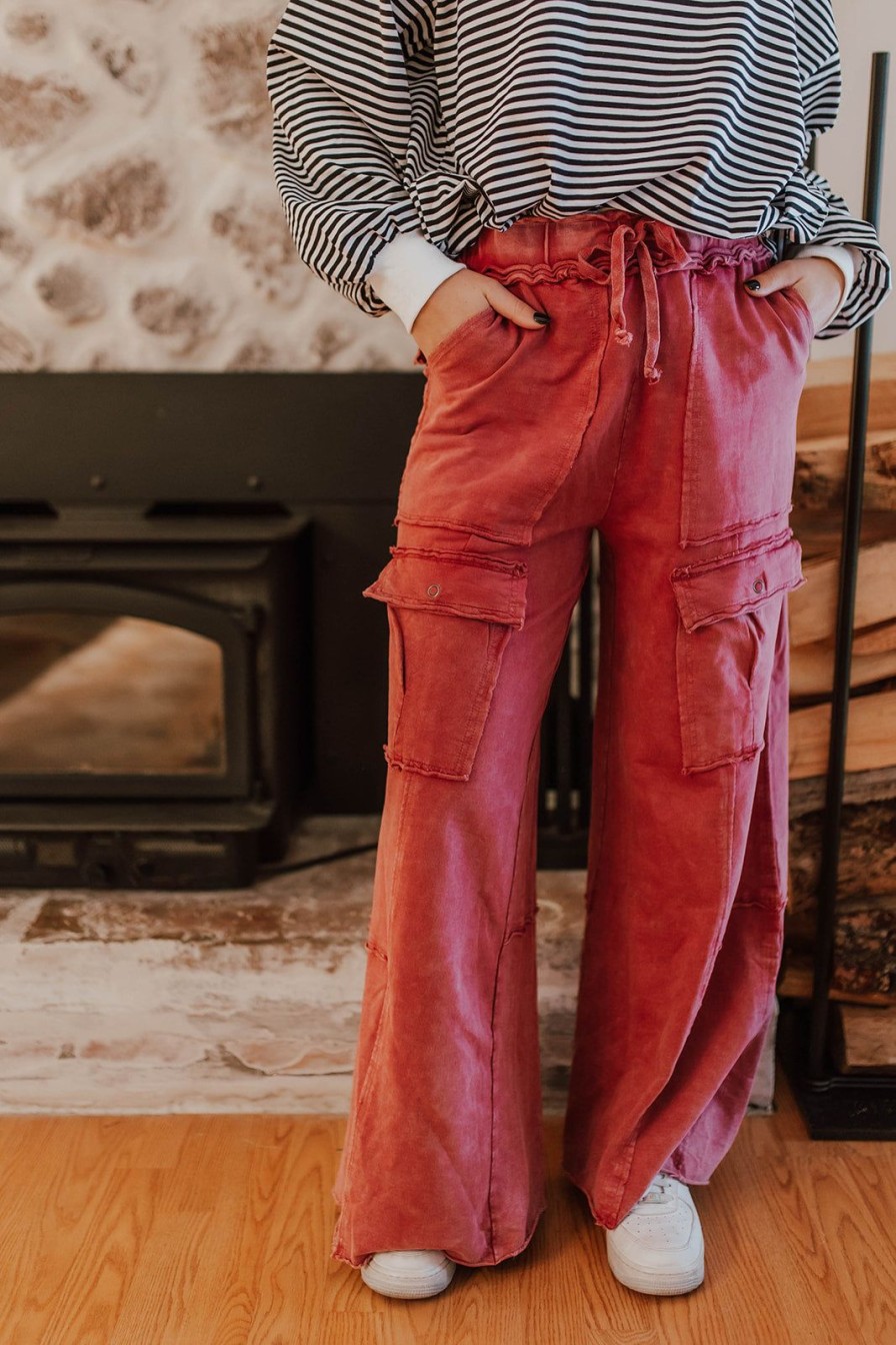 Women Pink Desert Bottoms | The Missy Mineral Washed Pants In Cherry