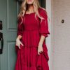 Women Pink Desert Dresses | The Bryony Swiss Dot Dress In Burgundy