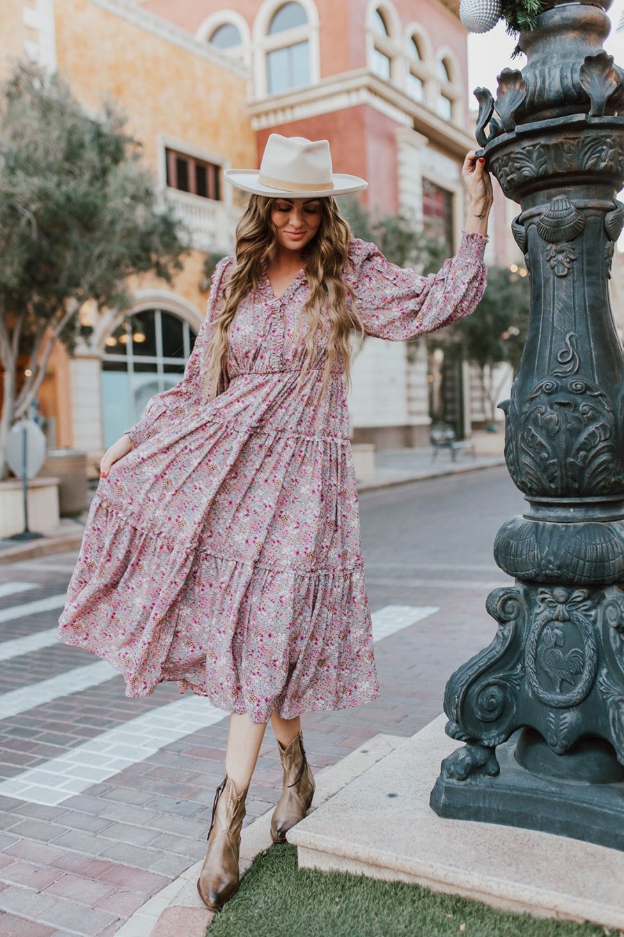 Women Pink Desert Dresses | The Jenni Midi Dress In Dusty Pink Floral