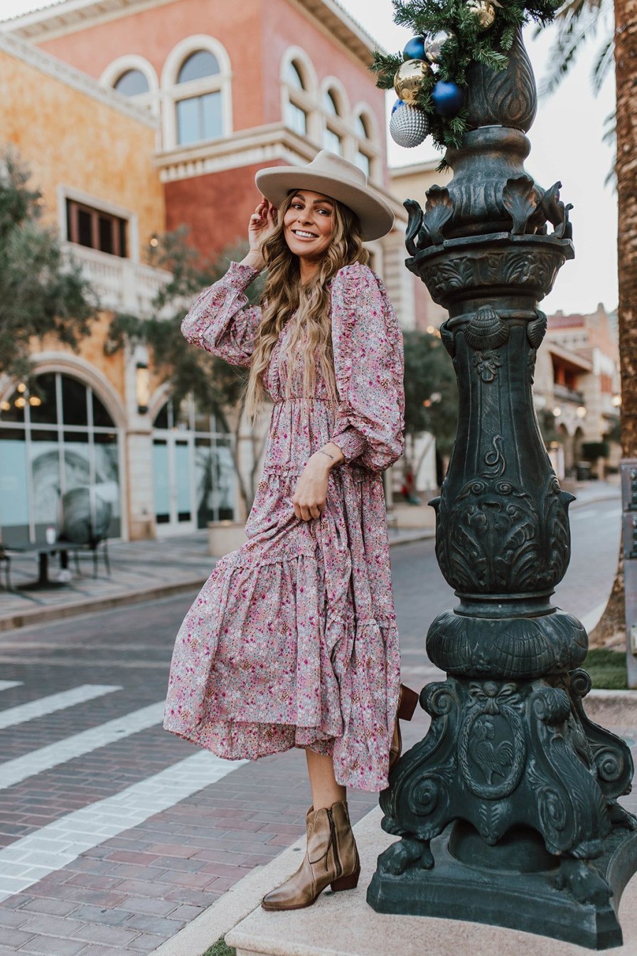 Women Pink Desert Dresses | The Jenni Midi Dress In Dusty Pink Floral