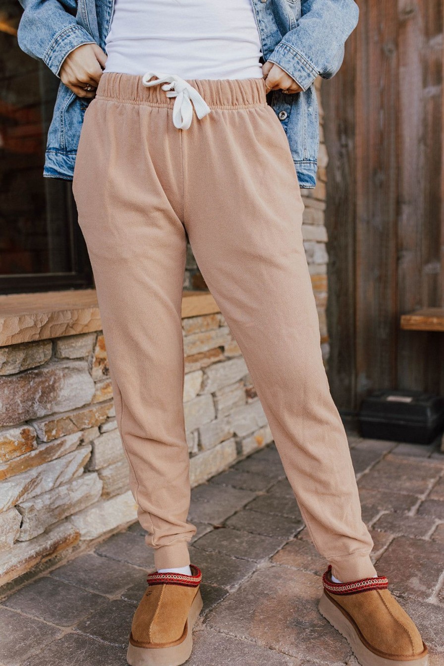 Women Pink Desert Bottoms | The Molli Mineral Washed Joggers In Tan