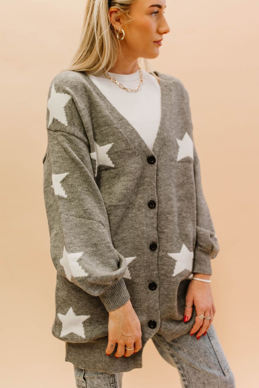 Women Pink Desert Tops | The Stella Cardigan In Starry Grey