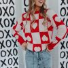 Women Pink Desert Tops | The Ramona Checkered Heart Sweater In Red