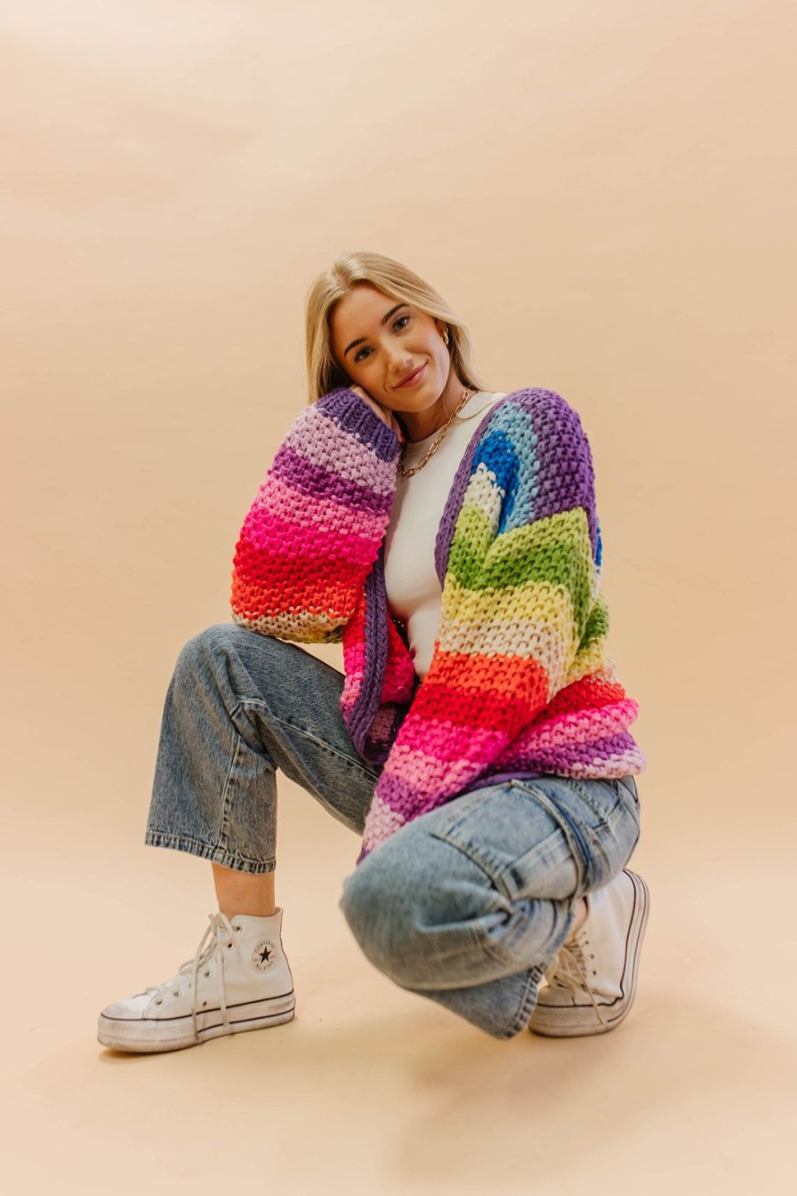 Women Pink Desert Tops | The Remy Crochet Cardigan In New Rainbow