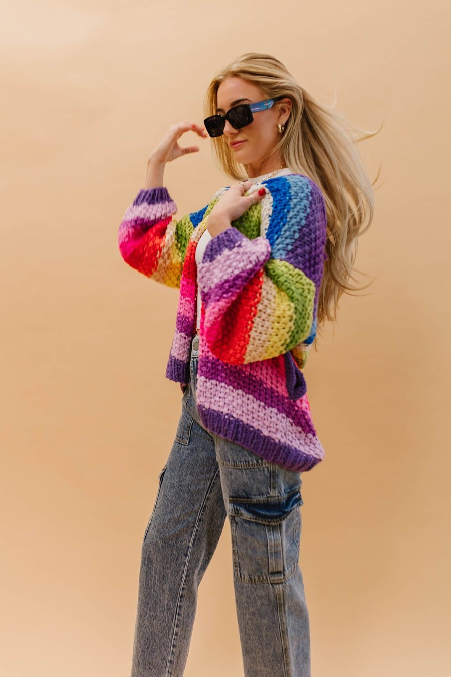 Women Pink Desert Tops | The Remy Crochet Cardigan In New Rainbow