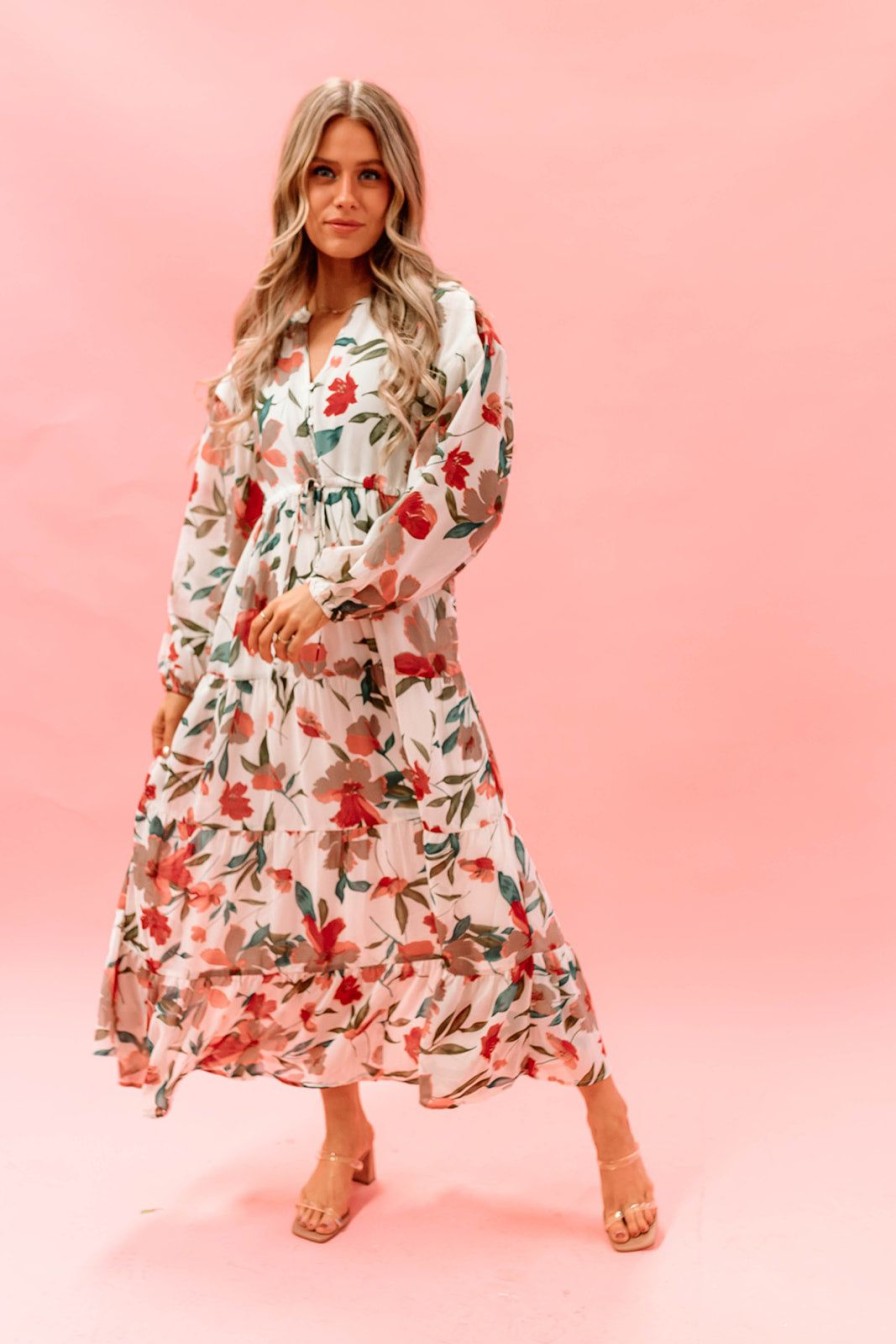 Women Pink Desert Dresses | The Bridgit Floral Maxi Dress In Ivory