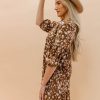 Women Pink Desert Dresses | The Calliope Floral Midi Dress In Chocolate