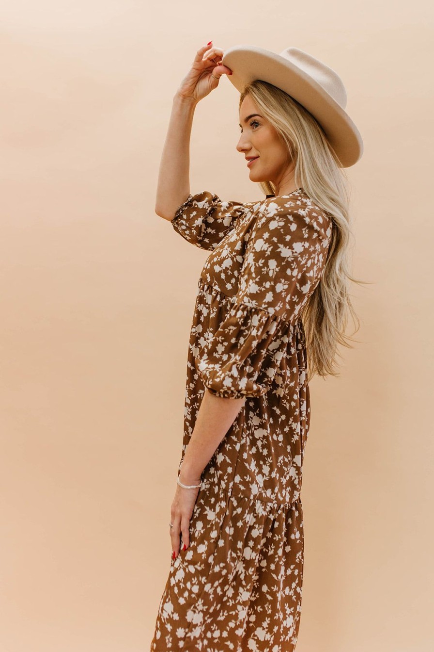 Women Pink Desert Dresses | The Calliope Floral Midi Dress In Chocolate