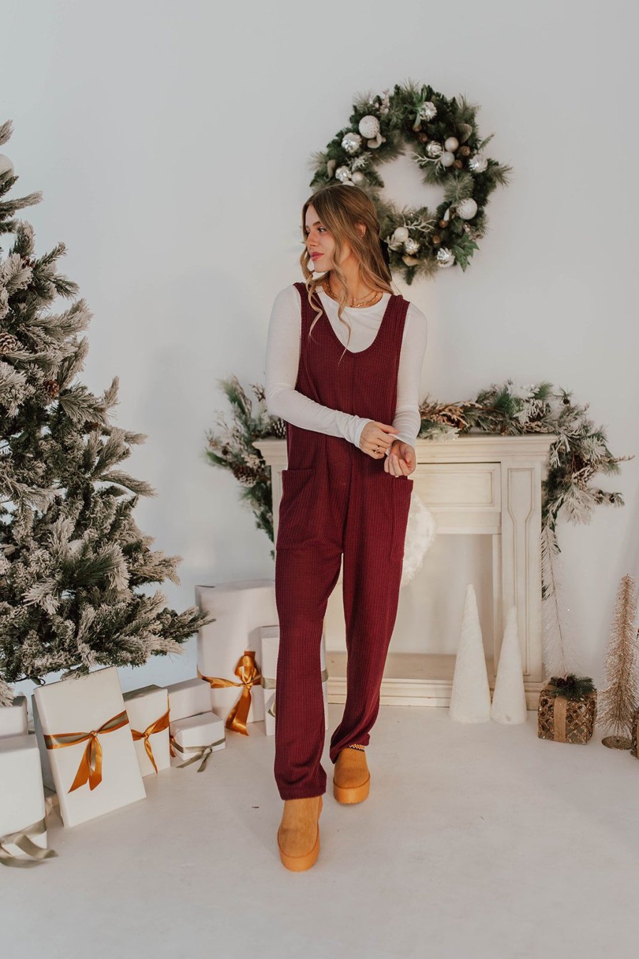 Women Pink Desert Sets & Jumpsuits | The Leanna Knit Jumpsuit In Burgundy