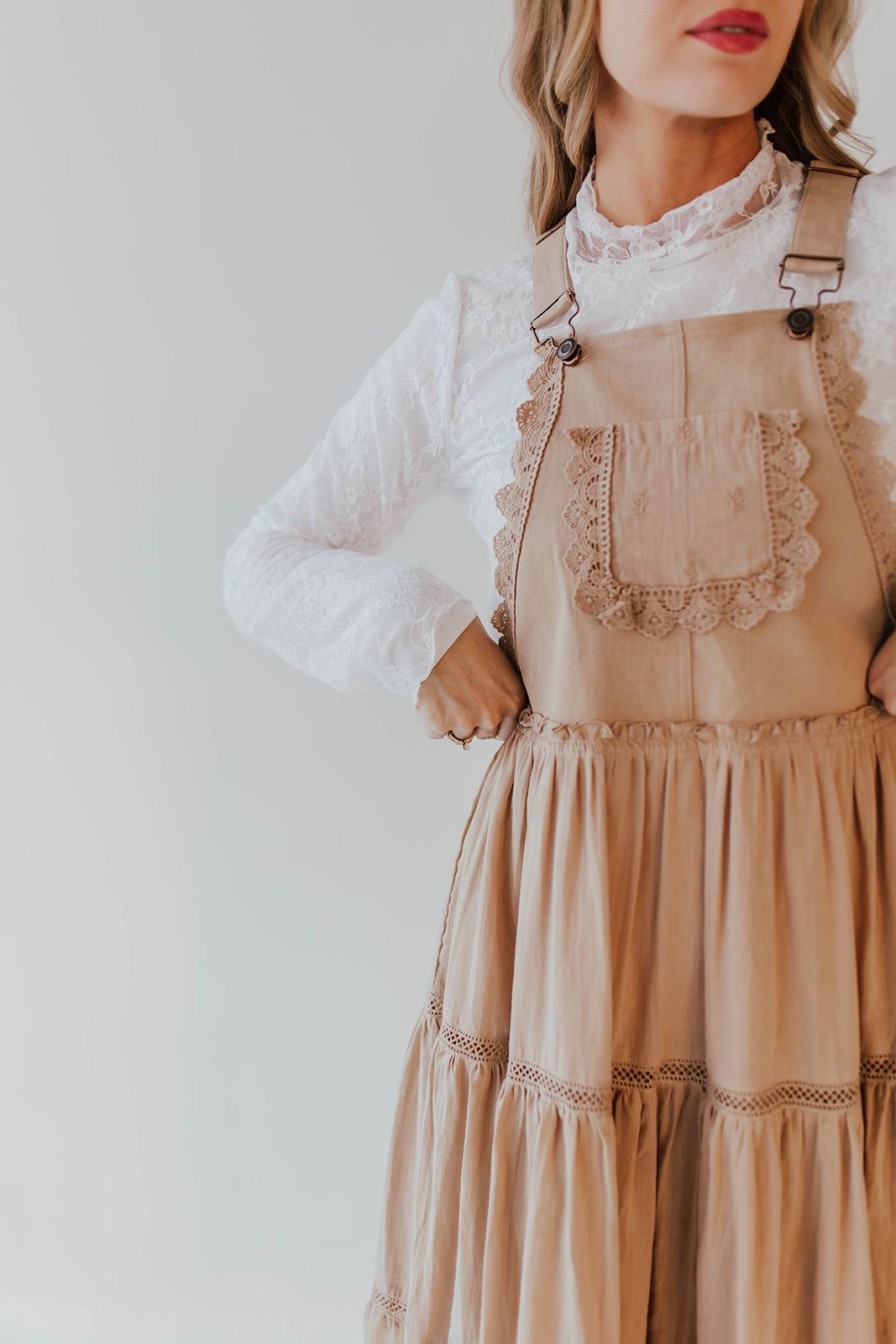 Women Pink Desert Dresses | The Emilie Lace Skirtall In Khaki