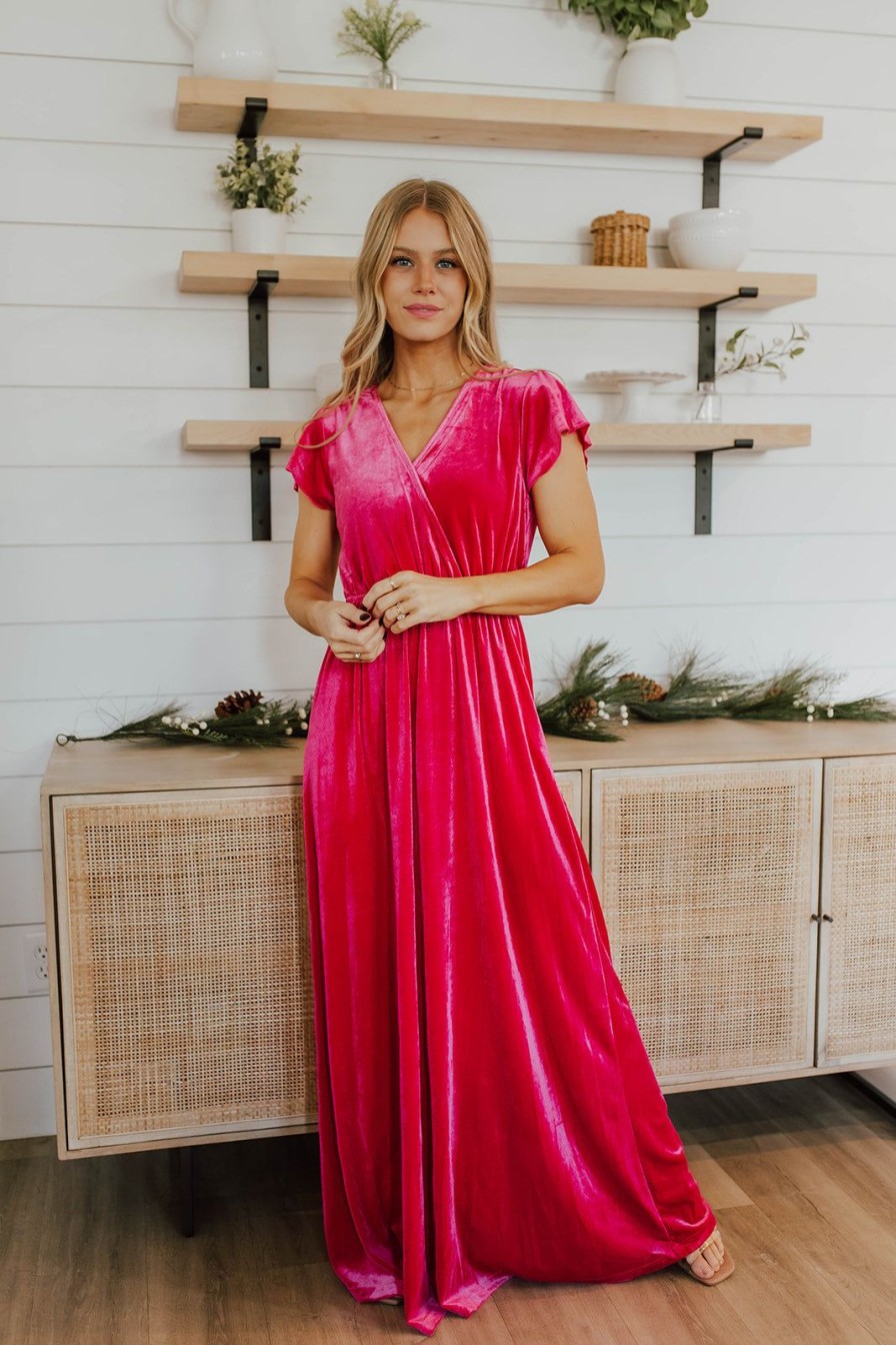 Women Pink Desert Dresses | The Valentine Velvet Dress In Fuchsia