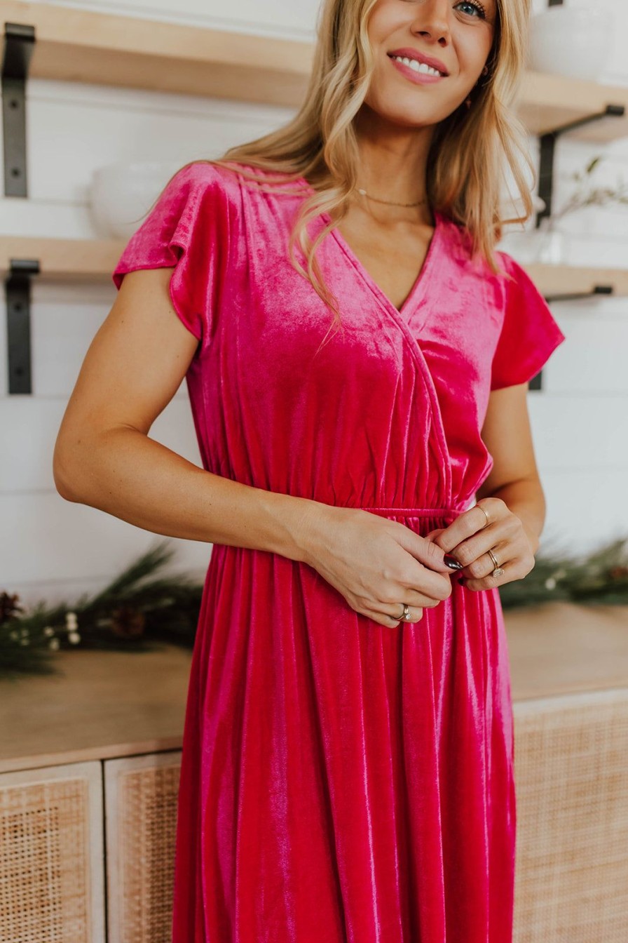 Women Pink Desert Dresses | The Valentine Velvet Dress In Fuchsia