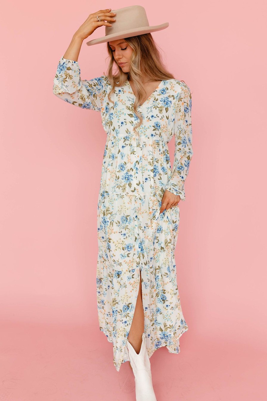 Women Pink Desert Dresses | The Lainey Dress In Blue And Yellow Floral