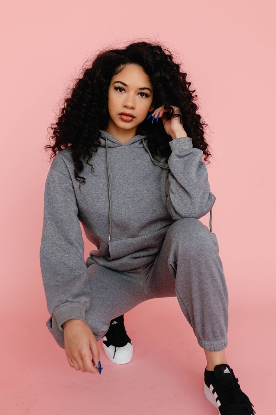 Women Pink Desert Tops | The Cheyenne Sweat Set In Charcoal