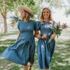 Women Pink Desert Dresses | The Kennedy Smocked Dress In Chambray By Pink Desert