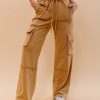 Women Pink Desert Bottoms | The Marley Mineral Washed Cargo Pants In Mocha