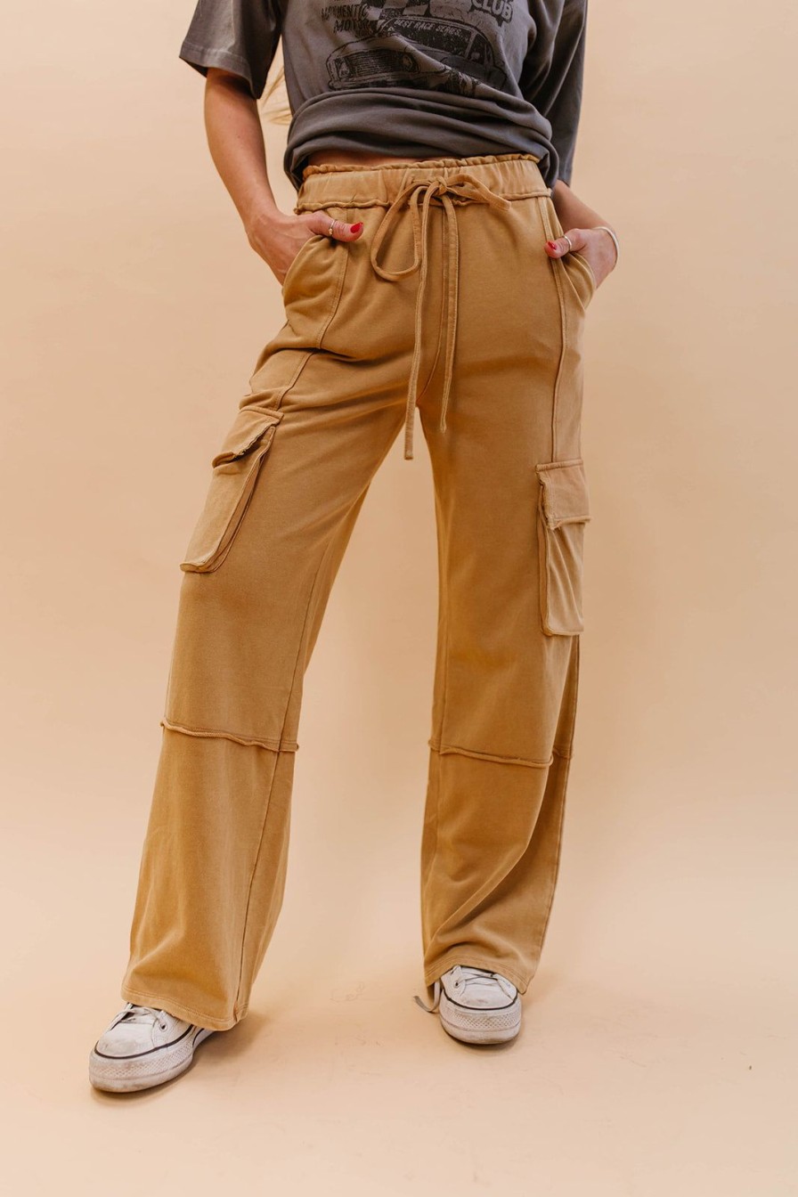 Women Pink Desert Bottoms | The Marley Mineral Washed Cargo Pants In Mocha