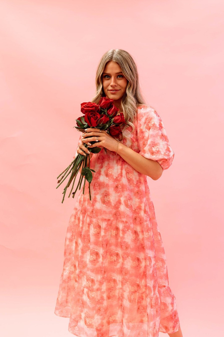 Women Pink Desert Dresses | The Watercolor Midi Dress In Pink