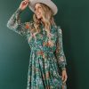 Women Pink Desert Dresses | The Fall Harvest Midi Dress In Green Floral