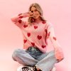 Women Pink Desert Tops | The Heart Print Sweater In Pink