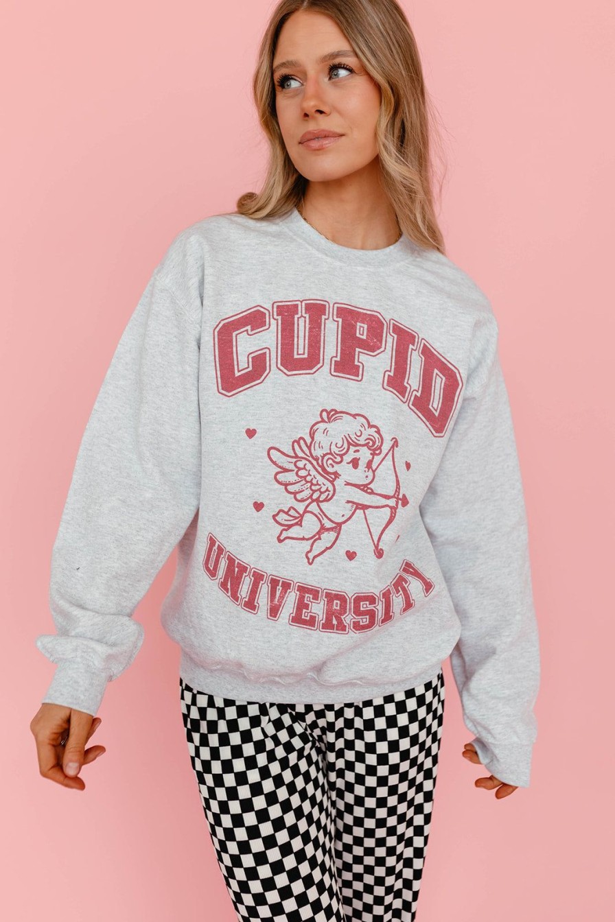 Women Pink Desert Tops | The Cupid University Sweatshirt In Gray