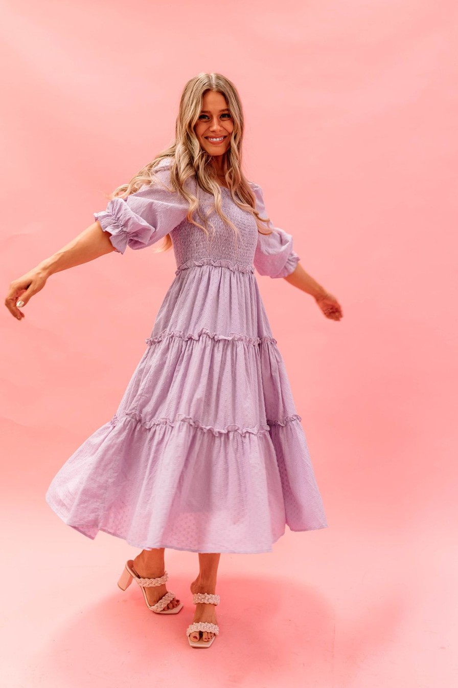 Women Pink Desert Dresses | The Bryony Swiss Dot Dress In Lilac