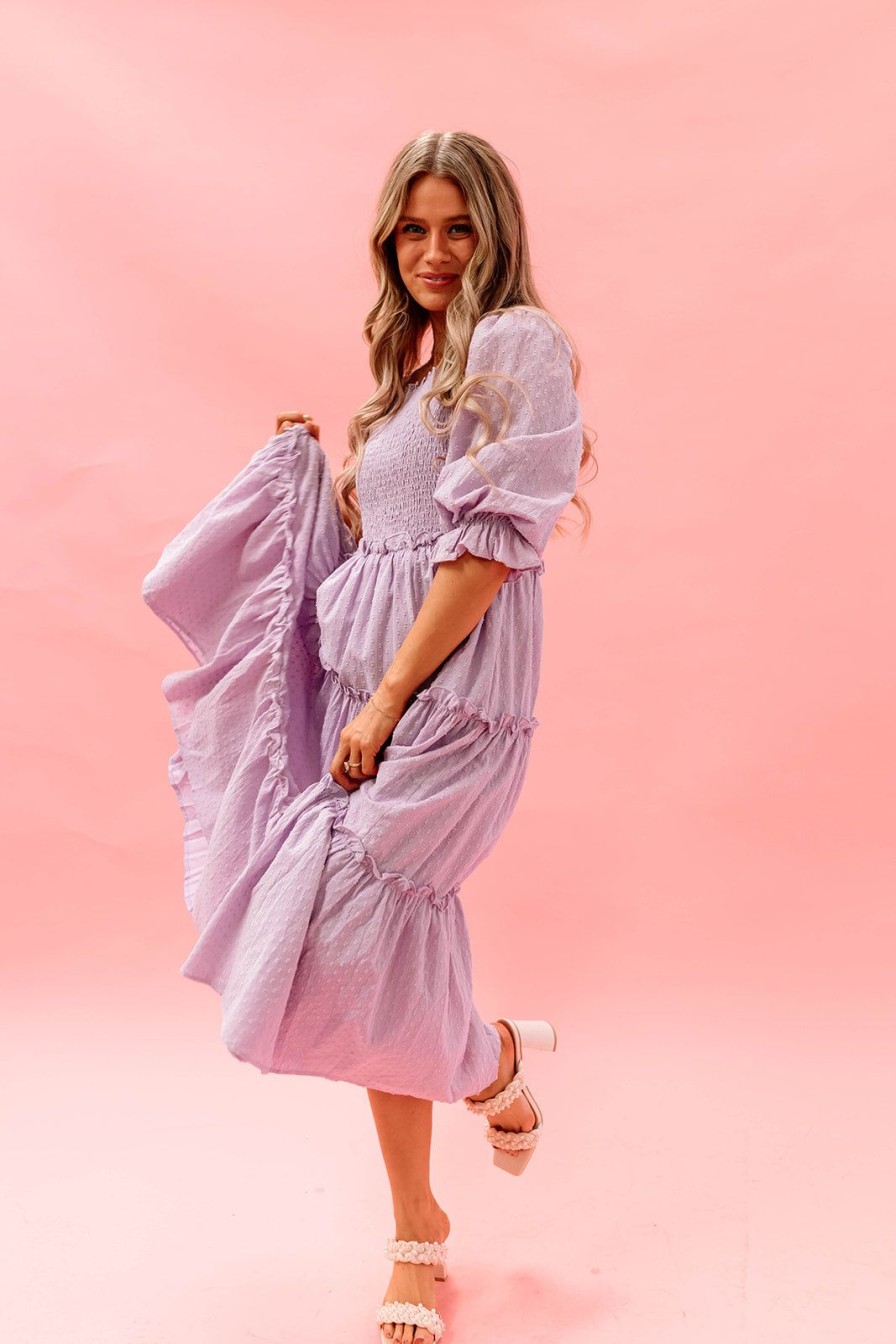 Women Pink Desert Dresses | The Bryony Swiss Dot Dress In Lilac