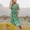 Women Pink Desert Dresses | The Audrey Button Front Dress In Green Floral By Pink Desert