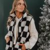 Women Pink Desert Tops | The Chessy Sherpa Vest In Black Checker