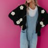 Women Pink Desert Tops | The Jumbo Daisy Knit Cardigan In Black