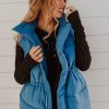 Women Pink Desert Tops | The Patricia Puffer Vest In Blue