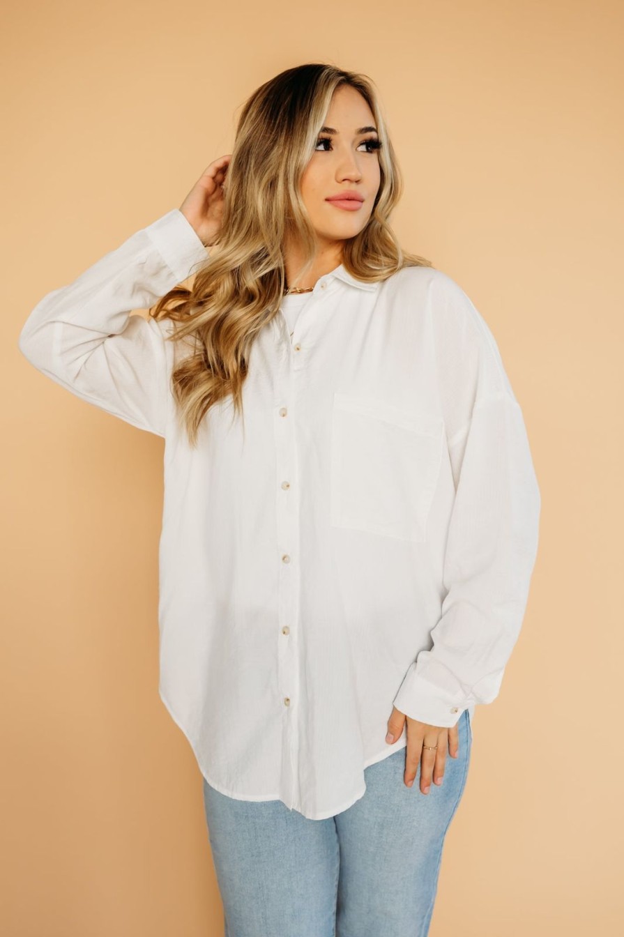 Women Pink Desert Tops | The Wynona Button Down Top In White