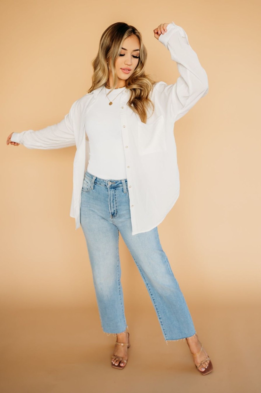 Women Pink Desert Tops | The Wynona Button Down Top In White