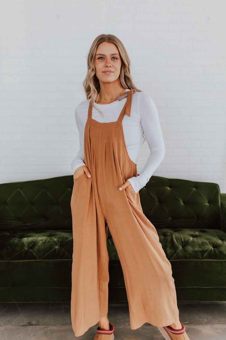 Women Pink Desert Tops | The Campbell Jumpsuit In Camel