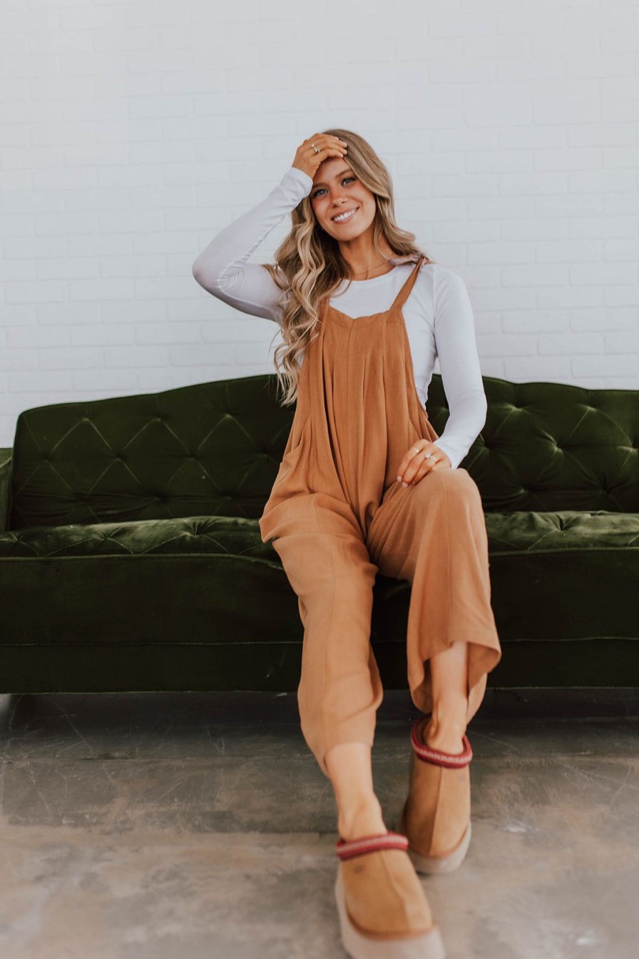 Women Pink Desert Tops | The Campbell Jumpsuit In Camel