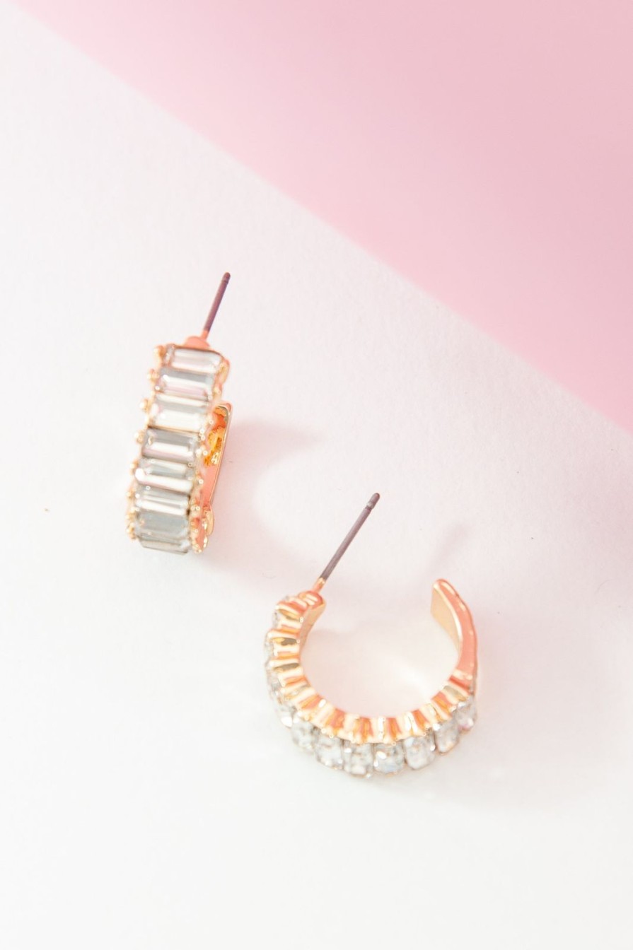 Women Pink Desert | The Baguette Stone Hoop Earrings