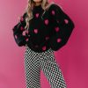 Women Pink Desert Tops | The All Over Heart Sweater In Black