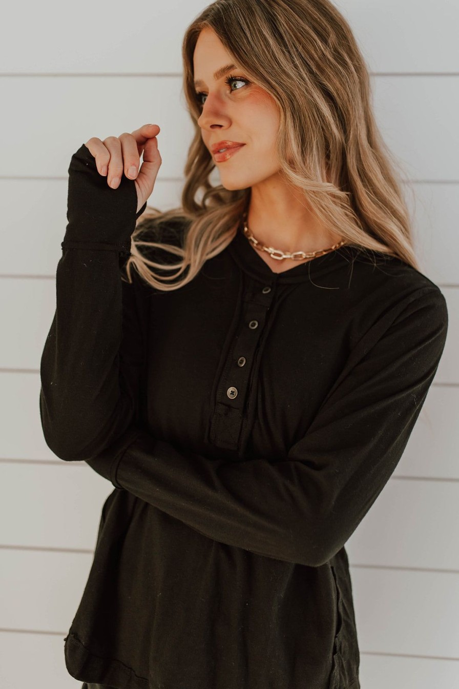 Women Pink Desert Tops | The Suzie Henley Top In Black