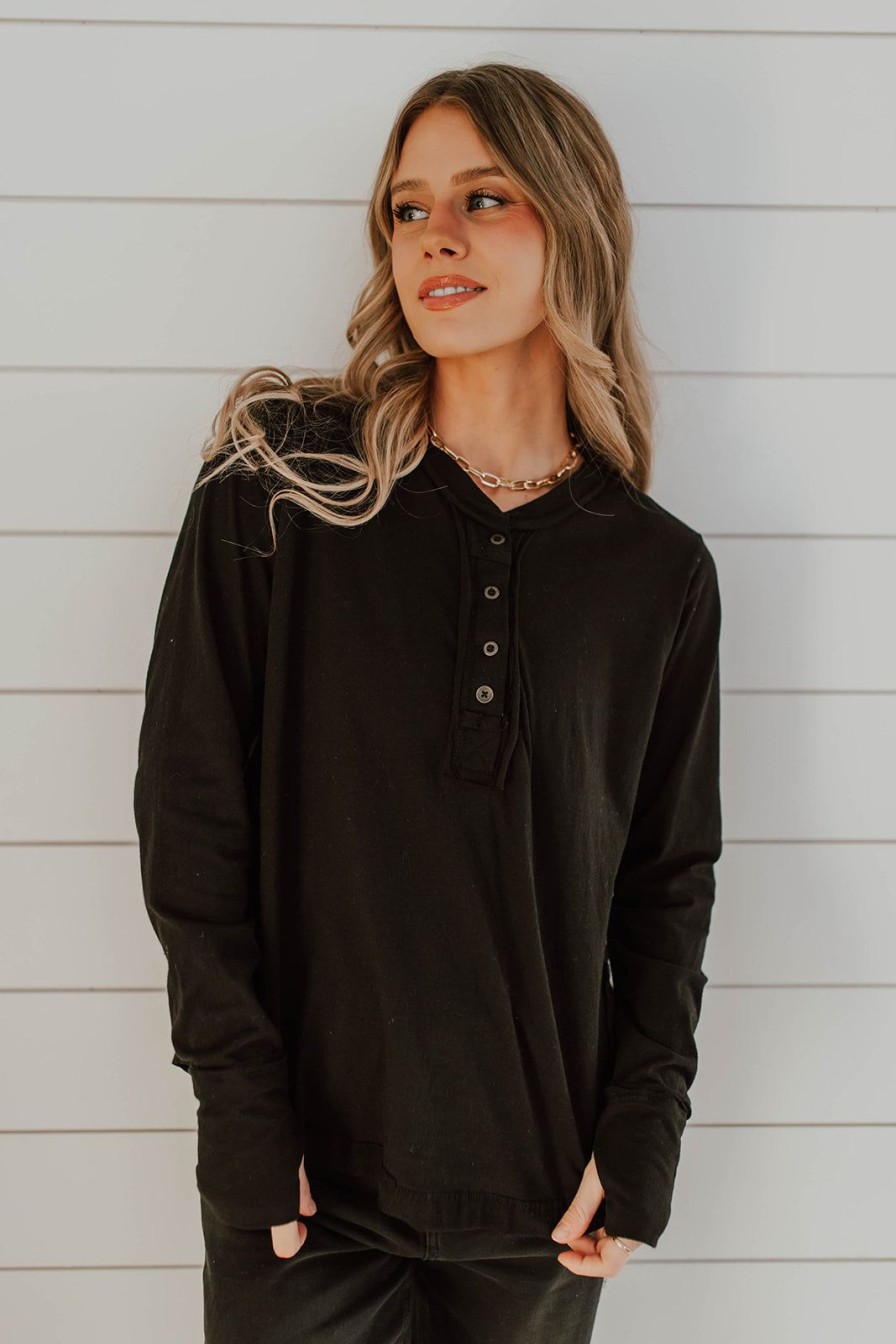 Women Pink Desert Tops | The Suzie Henley Top In Black