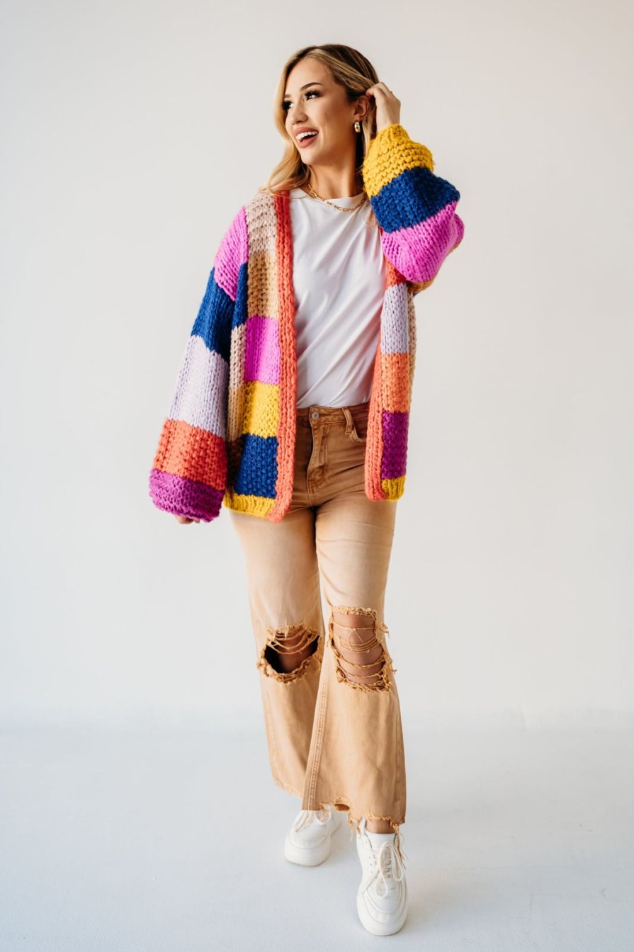 Women Pink Desert Tops | The Courtny Color Block Cardigan In Fuschia