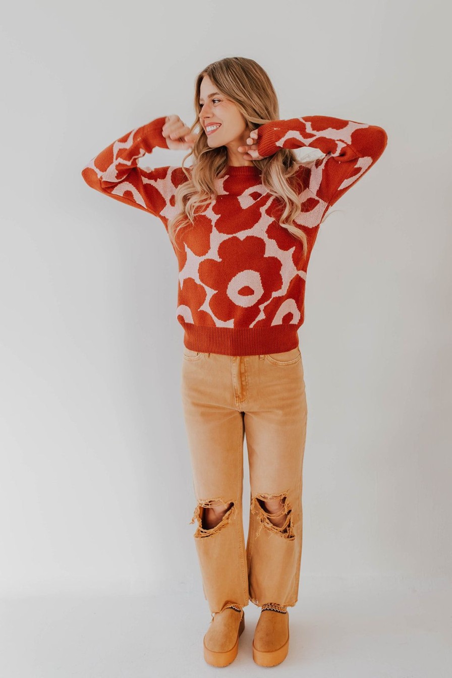 Women Pink Desert Tops | The Giana Floral Sweater In Rust