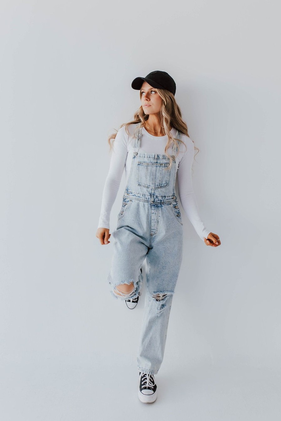 Women Pink Desert Sets & Jumpsuits | The Owen Denim Overalls In Light Wash