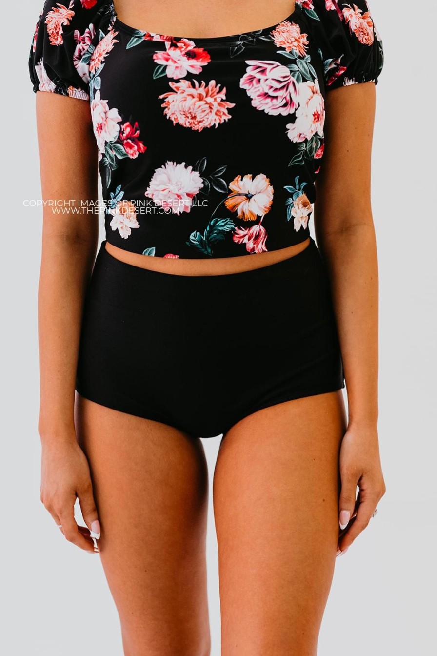 Women Pink Desert Swim Bottoms | High Waist Swim Bottom In Black By Pink Desert