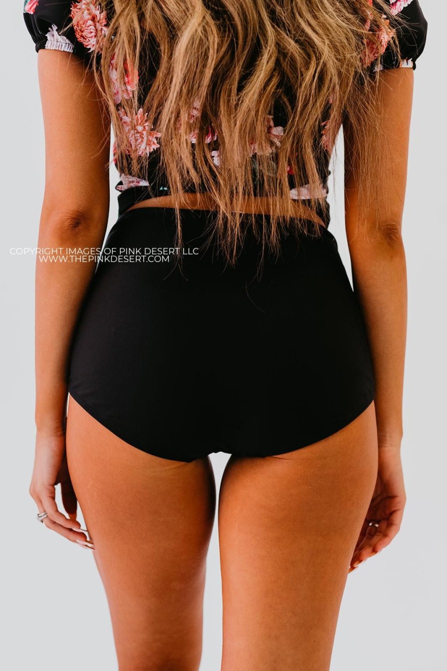 Women Pink Desert Swim Bottoms | High Waist Swim Bottom In Black By Pink Desert