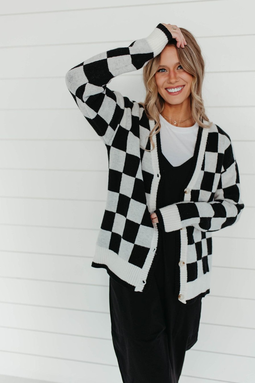 Women Pink Desert Tops | The Chelsee Checkered Button Front Cardigan