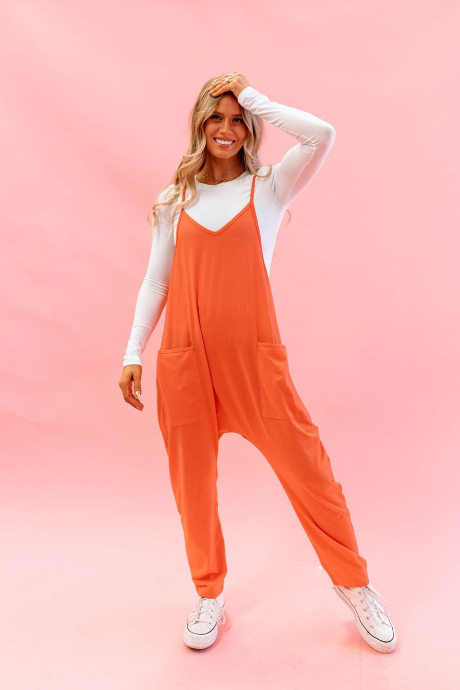 Women Pink Desert Tops | The Hot Shot Romper Onesie In Red Orange