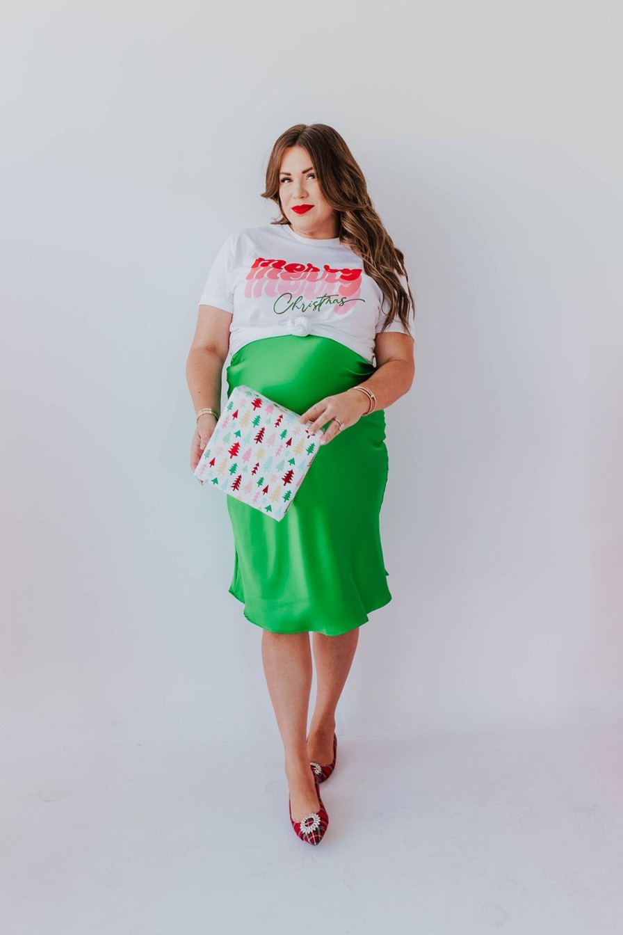 Women Pink Desert Skirts | The Mistletoe Satin Midi Skirt In Emerald Green